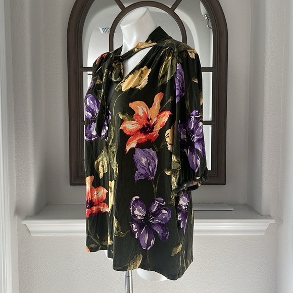 Ralph Lauren Floral Jersey Tie-Neck Blouse in Farm Olive, Plus Size XXL, NWT - Picture 12 of 15